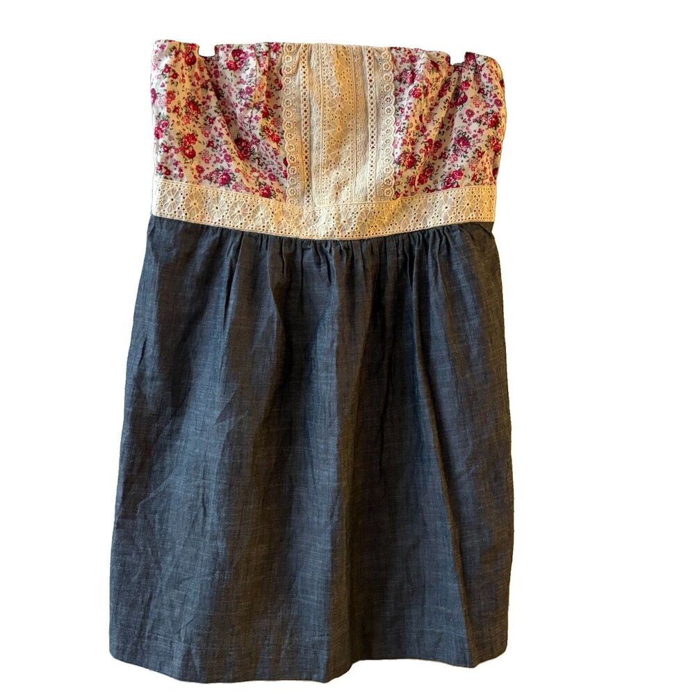 One Clothing Women's Blue Floral Denim Pull-On Lace Accent A-Line Skirt 2X